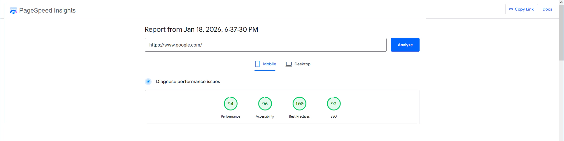 WDNet New Pagespeed Report