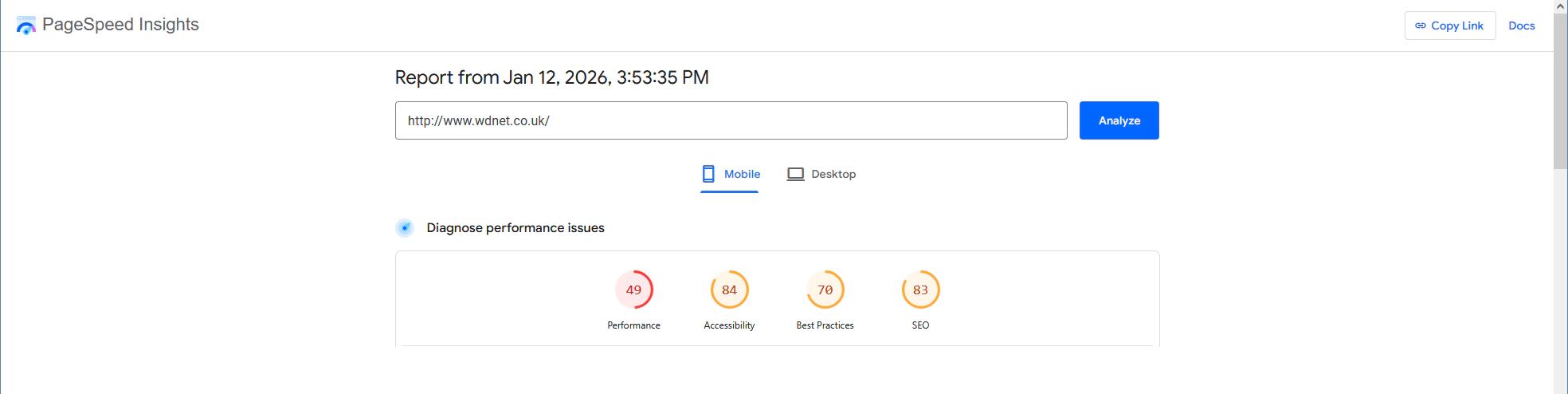 WDNet Old Pagespeed Report